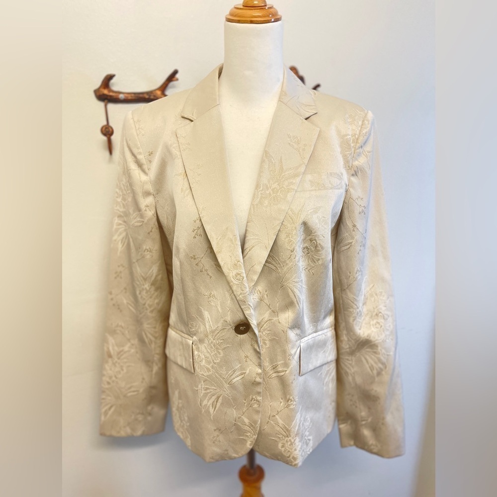 Evelyn Elegant Brocade One Button Blazer in Cream| Size 12